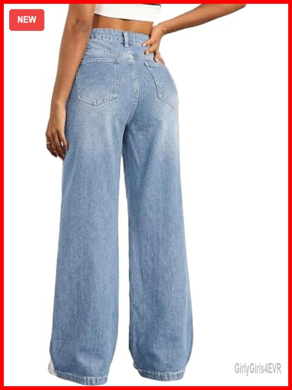 Wide Leg Baggy Jeans High Waisted Stretchy Denim Pull On Elastic Waist BBL